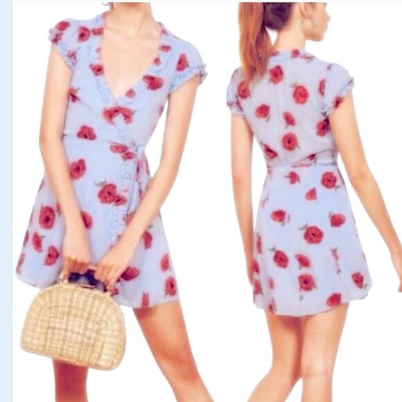 Reformation Garnet Wrap Dress Pelyana V-Neck Floral Print Dress In Blue Ref Sz S - Picture 5 of 16